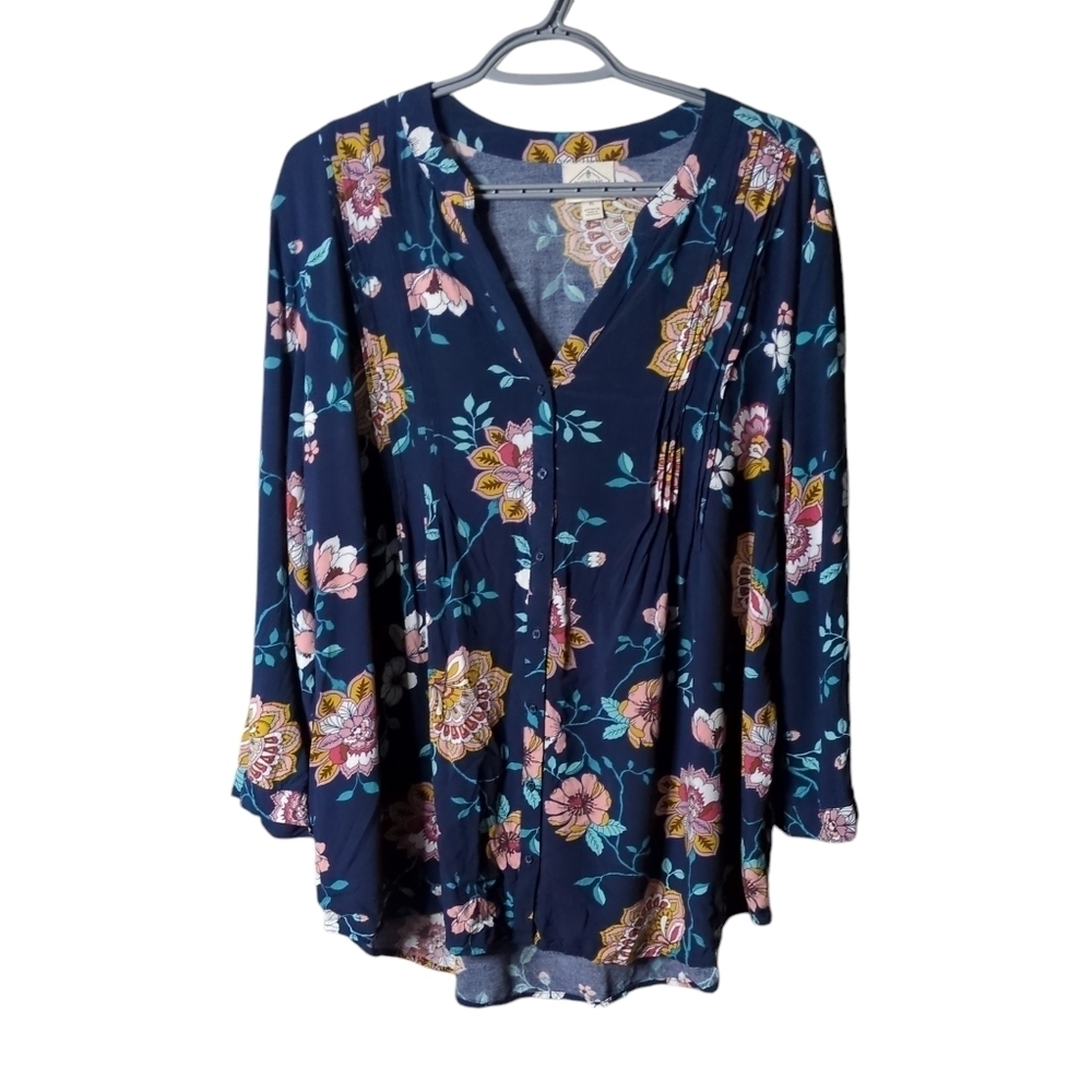 St. John's Bay Floral Blouse - Navy and Pink